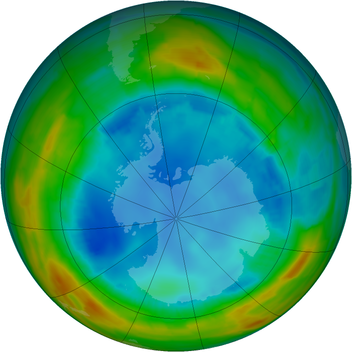 Antarctic ozone map for 13 August 2014